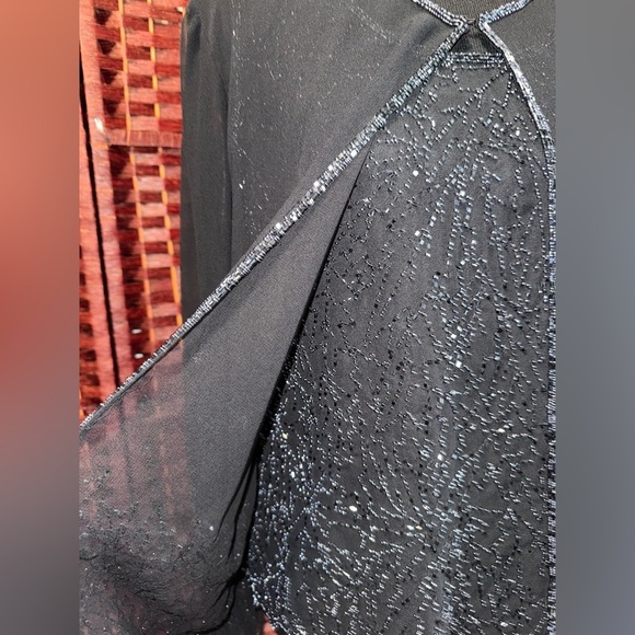J Kara Vintage Elegant Black Beaded Chiffon jacket & Cami 2 Piece Top Size L - Picture 9 of 11